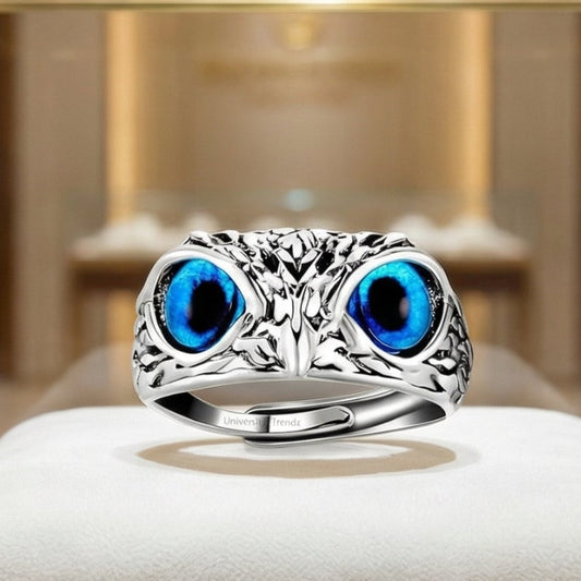 925 Silver Owl Ring with blue eyes (Adjustable size) Fit to any one on any finger