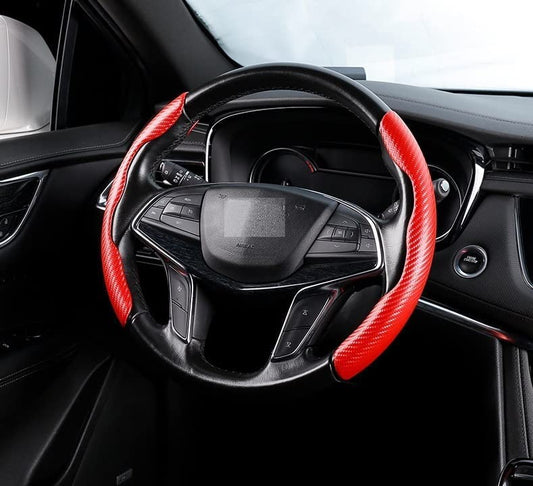 Carbon Fiber ABS Texture Steering Wheel Cover for Cars - 2pieces set - Non-Slip, Scratch-Resistant - Fit on each & every car, Extra durable because made with Carbon fiber material which is use  in space technology