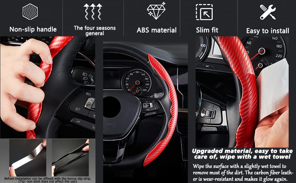 Carbon Fiber ABS Texture Steering Wheel Cover for Cars - 2pieces set - Non-Slip, Scratch-Resistant - Fit on each & every car, Extra durable because made with Carbon fiber material which is use  in space technology