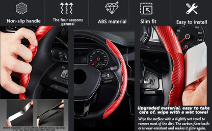 Carbon Fiber ABS Texture Steering Wheel Cover for Cars - 2pieces set - Non-Slip, Scratch-Resistant - Fit on each & every car, Extra durable because made with Carbon fiber material which is use  in space technology